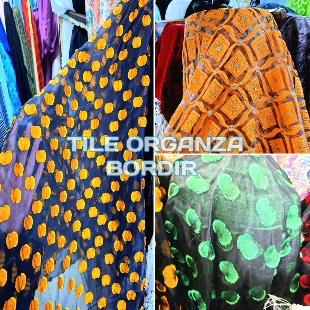 Kain Tile Bahan Organza Motif Embos Full Bordir Untuk Kebaya Dan Dres