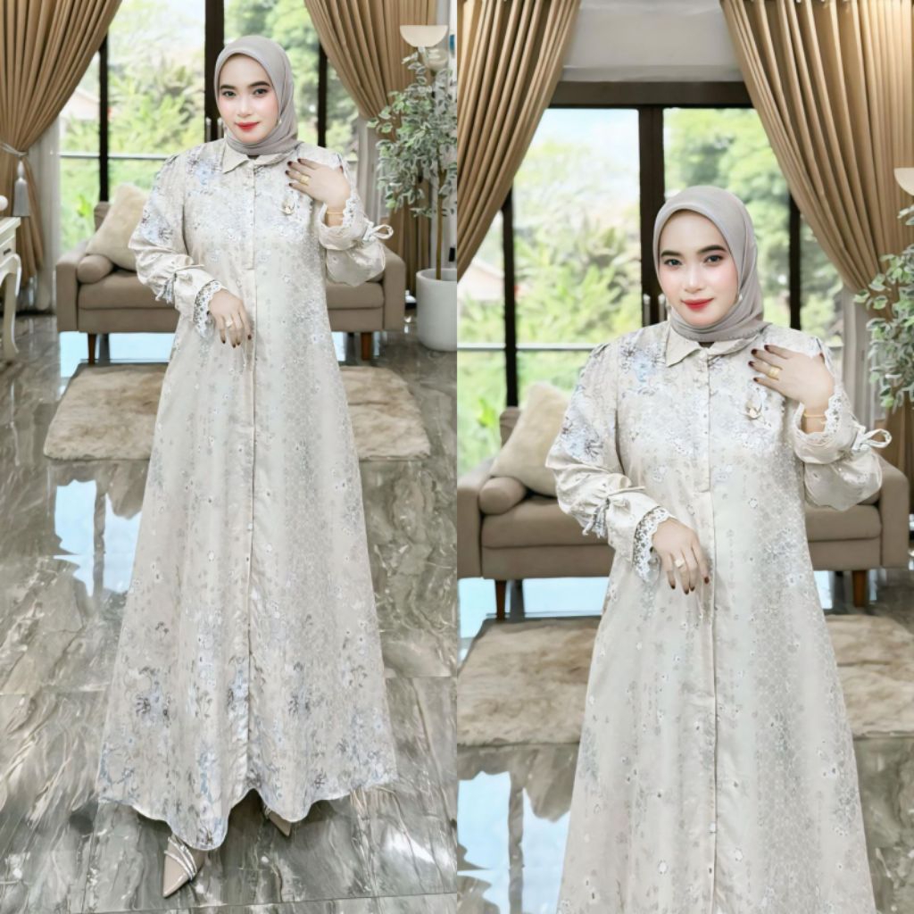 GAMIS DRESS WANITA JAGUAR model simple dan elegan variasi renda dan tali di bagian lengan adem dan n