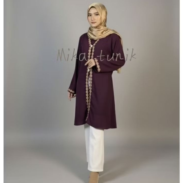 Mika//Tunik Malaysia Wanita Terbaru//Atasan Tunik Wanita Kombinasi Renda Kekinian//Tunik Long Crinkl