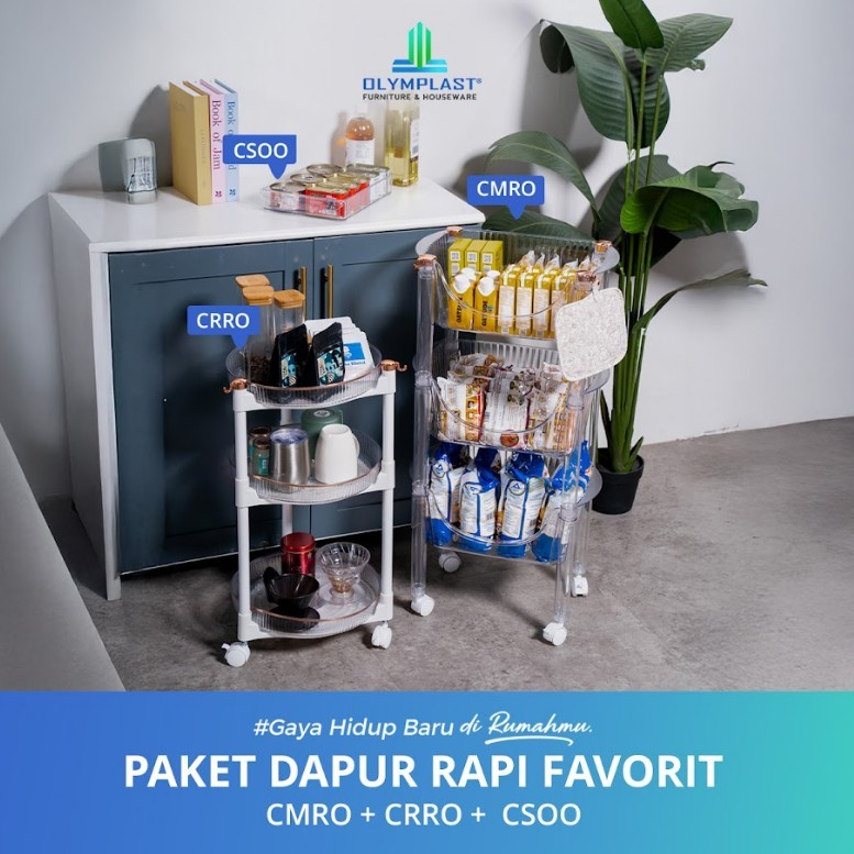 Olymplast Paket Dapur Rapi Favorit / 1Pcs CMRO Crystal Multipurpose Rack + 1Pcs CRRO Crystal Rotatio