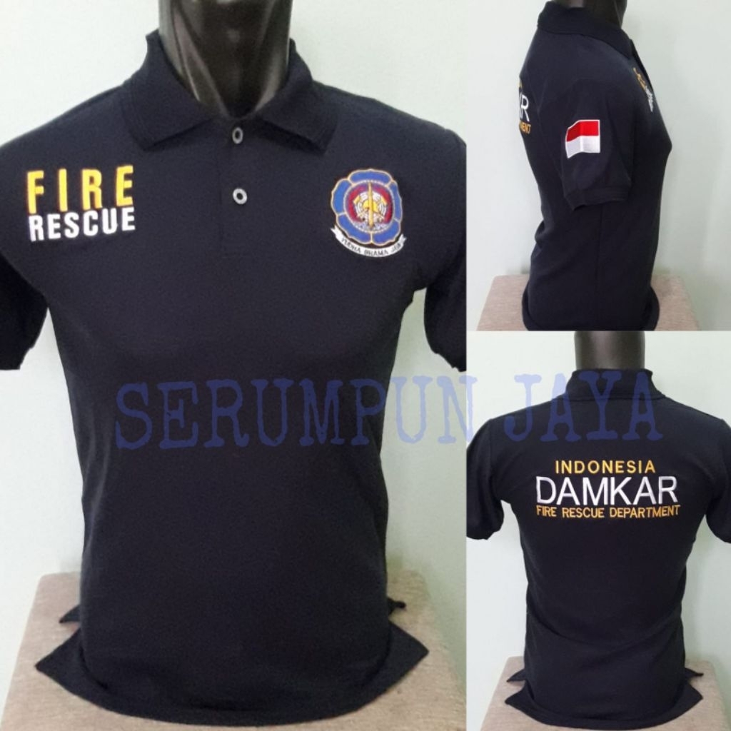 KAOS DAMKAR NAVY LENGAN PENDEK FULL BORDIR - KAOS KERAH DAMKAR NAVY BORDIR - KAOS DAMKAR