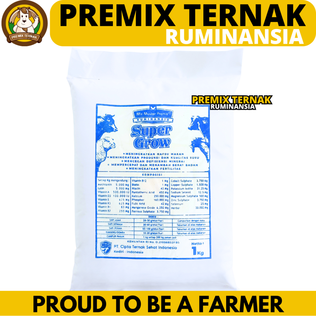 MIX MASTER PREMIX SUPER GROW 1KG - Premix Ternak Pemacu Pertumbuhan Penggemukan Sapi Kambing Kelinci