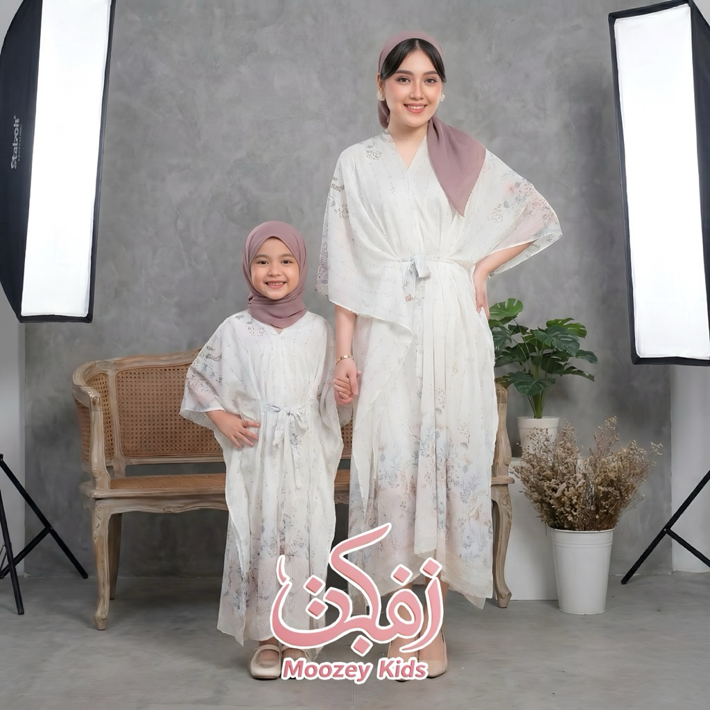 Rebbeca Kaftan Kids And Mom Couple Familly Lebaran 2026 Bahan Chifom Printing Motif Full Furring Bah