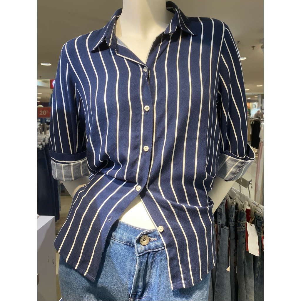 LOGO JEANSKOLEKSI  ATASAN KEMEJA WANITA MOTIF SALUR ORIGINAL MATAHARI (S-L)