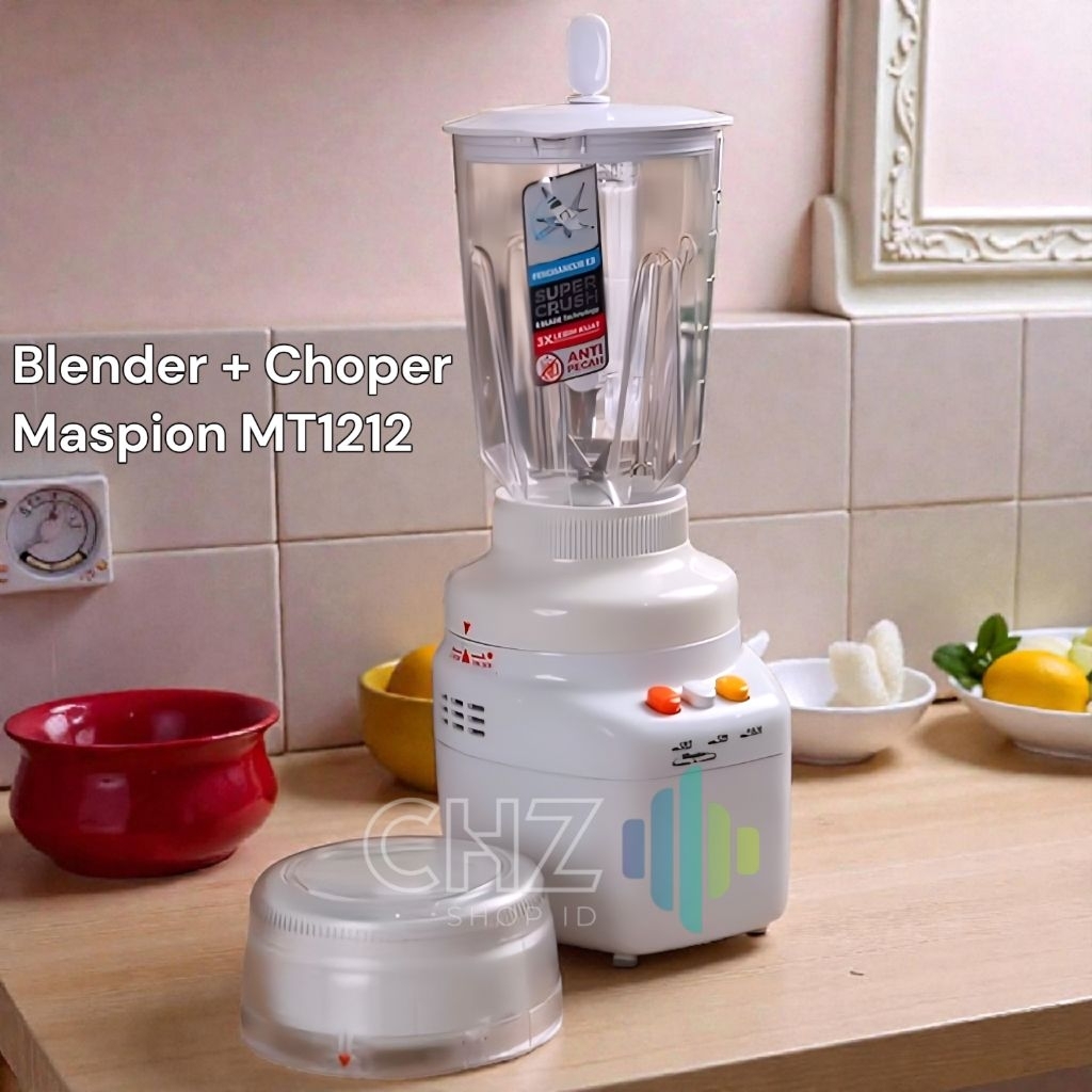 Maspion MT-1212 Blender dan Chopper 2 in 1 Mesin Pelumat Daging Bumbu Buah Es Batu Kapasitas 1.5 Lit