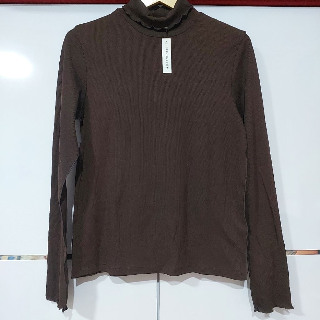 Kaos Lengan Panjang /Atasan Turtleneck Lengan Panjang Import Bren Coklat Tua Dark Brown