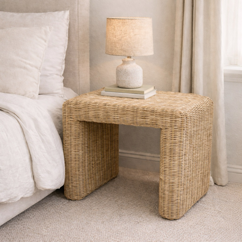 Meja rotan / meja sudut kecil/ meja kotak minimalis/meja kopi/ nakas kamar tidur/meja sudut kamar ti