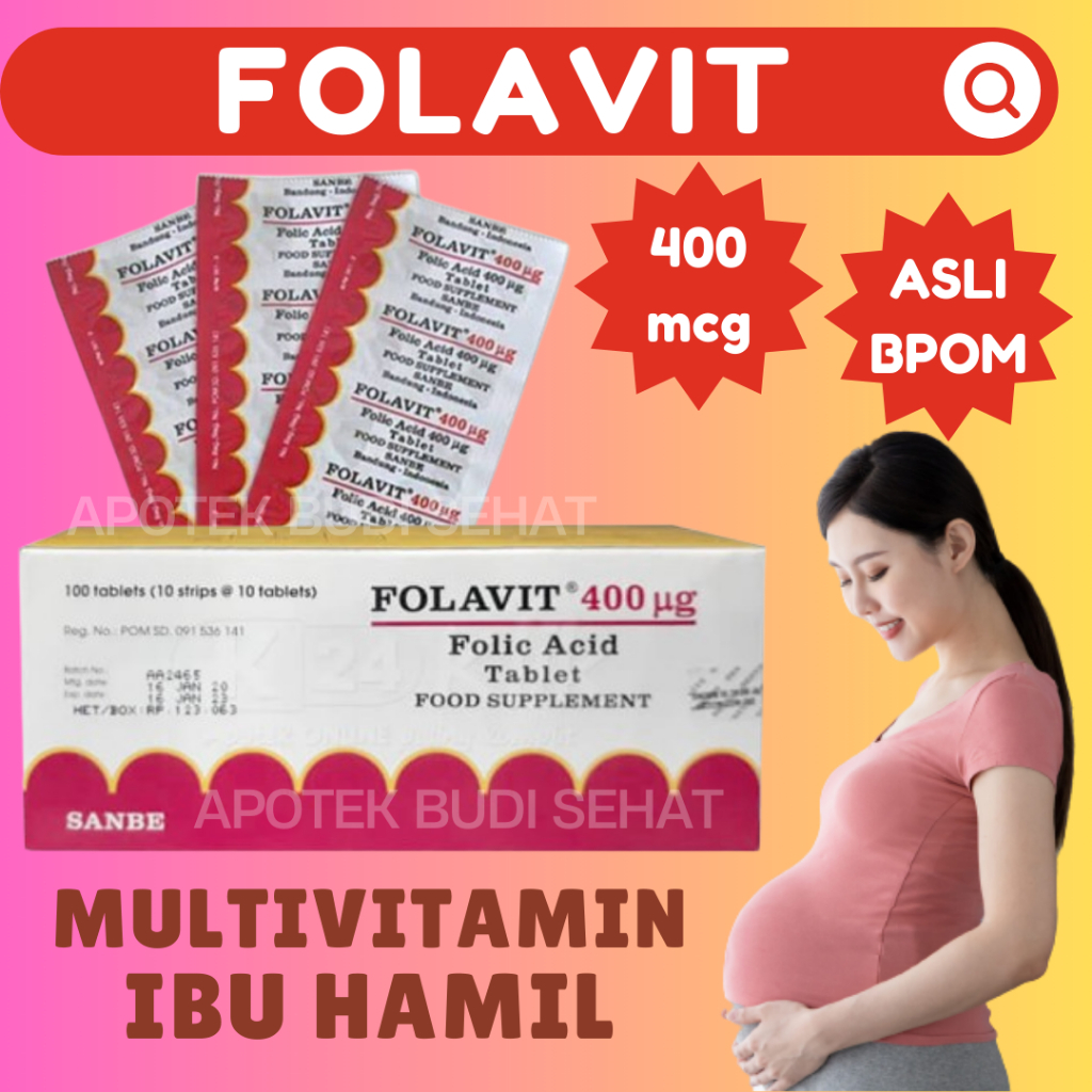 Folavit 400mcg Vitamin B9 Vitamin Ibu Hamil Asam Folat BOX isi 100tablet Vitamin Kehamilan Pregnancy