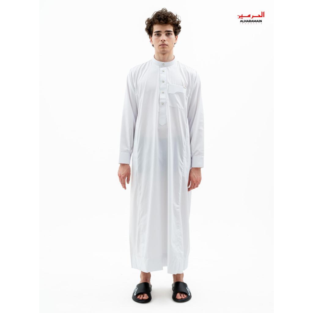 Alrawda By Alharamain Jubah / Gamis Pria Dewasa Slimfit Premium Series (1090) Putih Putih Tulang