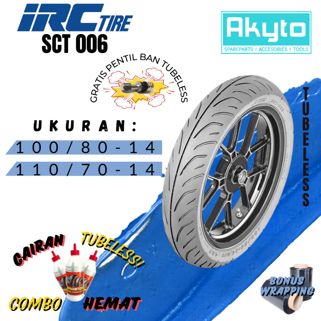 BAN MOTOR IRC SCT 006 / BAN MOTOR TUBELESS RING 14 FREE PENTIL DAN WRAPPING / BAN ORIGINAL BAWAAN PA