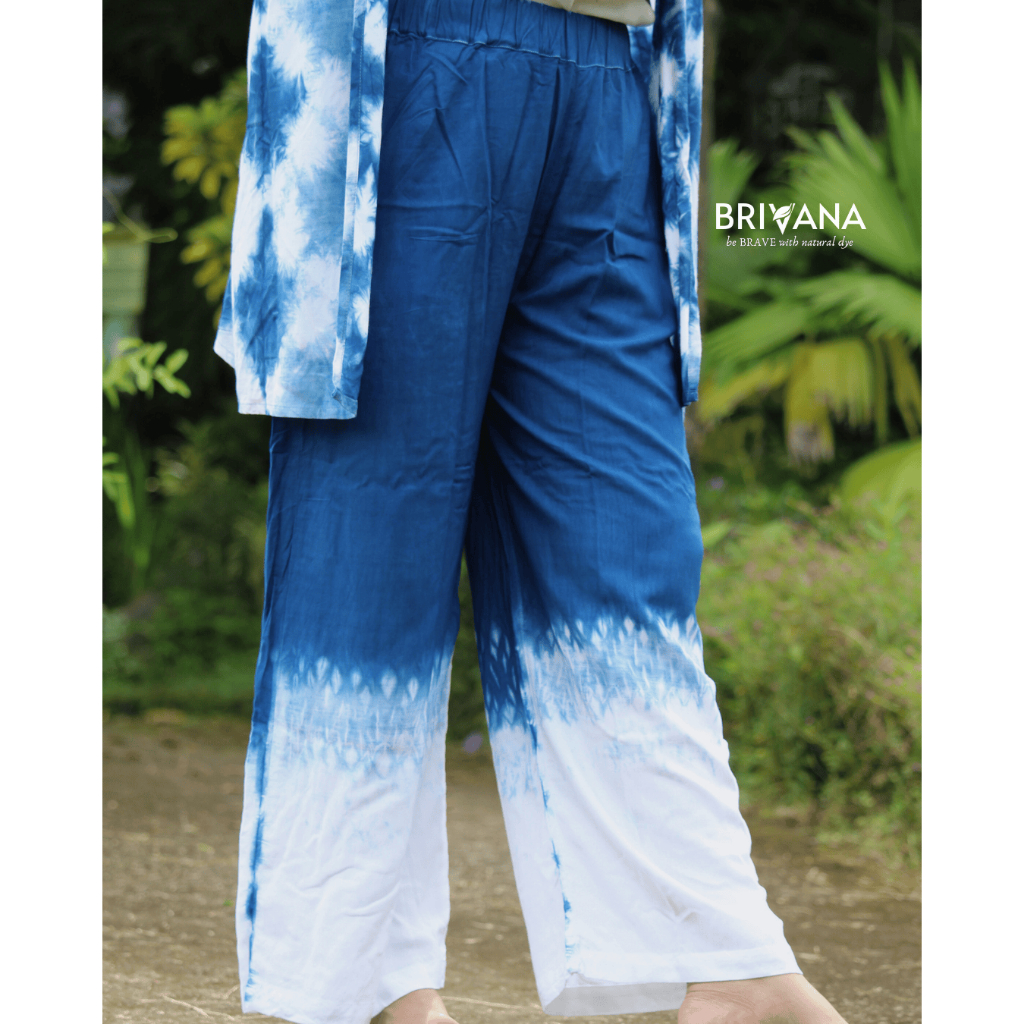 Brivana Celana Kulot Rayon Motif Scale Shibor Handmade Warna Alam Indigofera