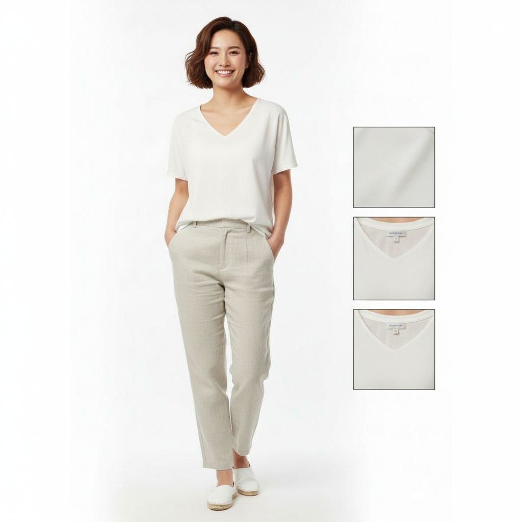 blouse v neck Chico Atasan blus linen branded wanita