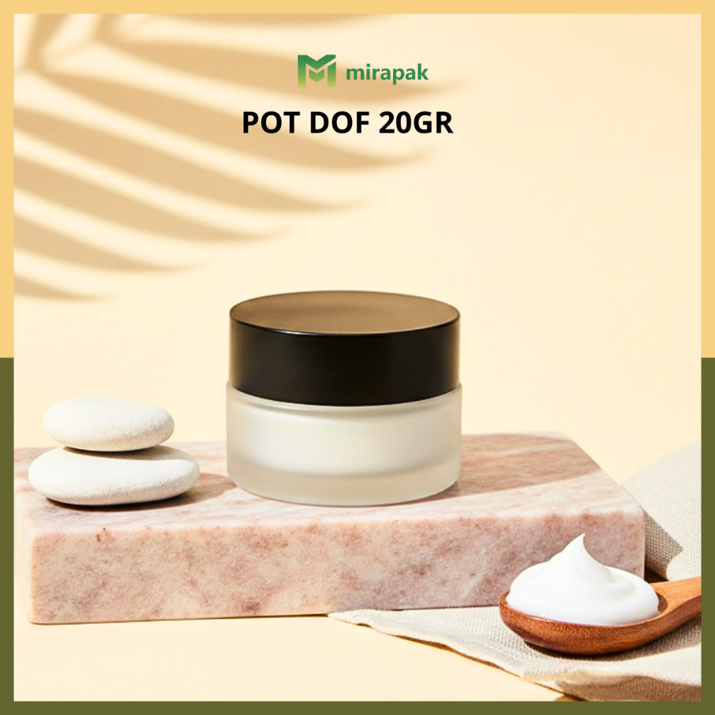 POT KRIM 20GR DOF FROSTED KACA TEBAL - TUTUP HITAM - JAR KRIM WADAH CREAM SKINCARE KOSMETIK - PD20 C