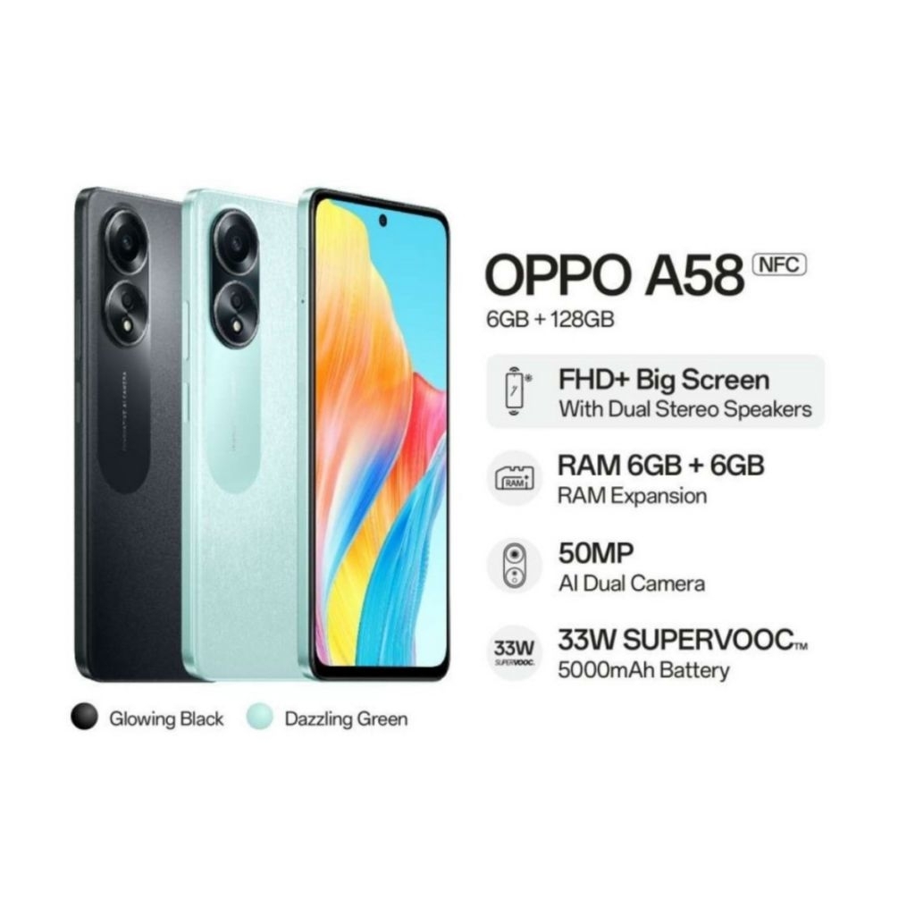 HP OPPO A58 6/128 GB - OPPO A 58 NFC RAM 6GB ROM 128GB GARANSI RESMI