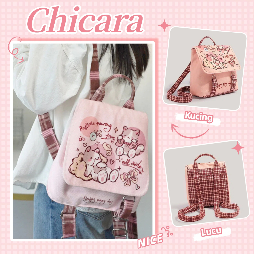 Tas Kanvas Lucu Ransel Anak Kucing Tas Ransel Kartun Komuter Tas Sekolah Berkapasitas Besar Ransel S