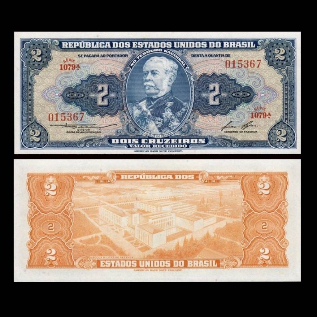 UANG ASING KUNO BRAZIL 2 CRUZEIROS 1954/58 UNC ORIGINAL