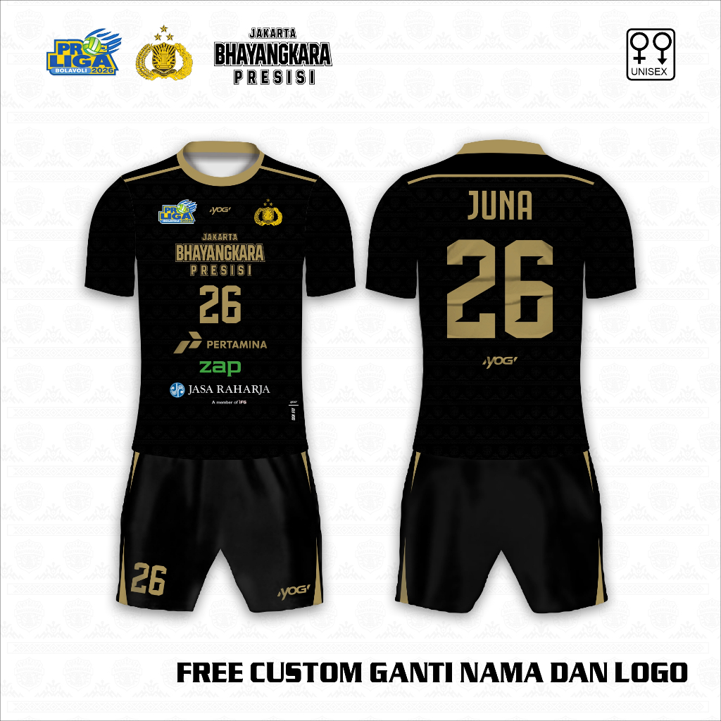 Setelan Jersey Jakarta Proliga Bhayangkara Presisi 2026 Baju olahraga volleyball Kaos Voli bebas Cus