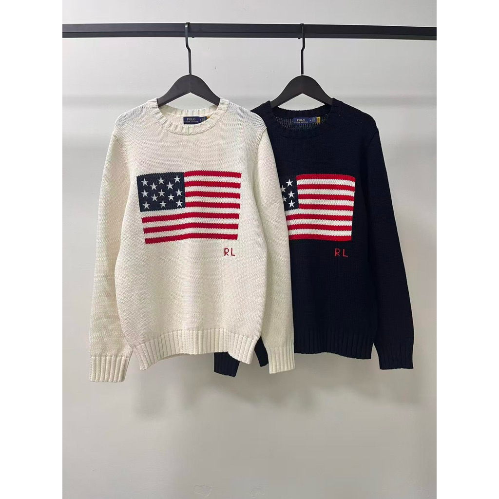 Knit Sweater RL American Flag Big Logo Sweater Unisex