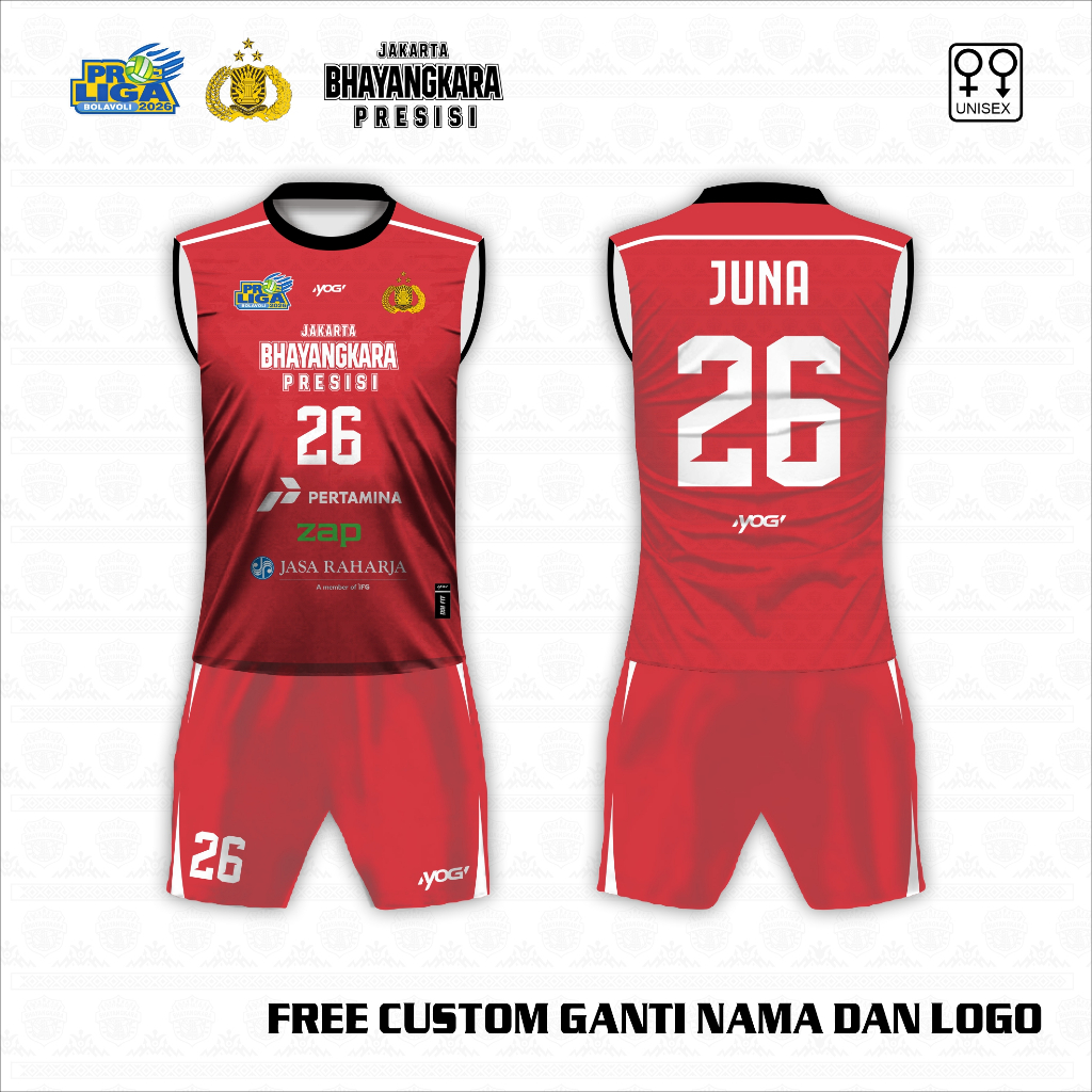 Setelan ersey voli Bhayangkara popsivo presisi baju olah raga singlet free custom