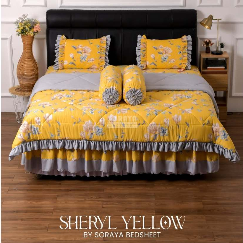 Soraya Bedsheet Set Bedcover Rimple CVC Motif Bunga Uk 180x200x30cm