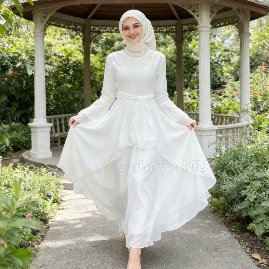 Gamis Putih Lebaran Terbaru/ Dress Muslim Wanita Simple Polos Elegan
