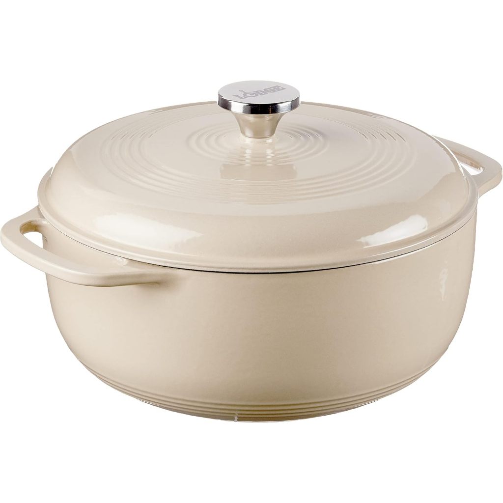 Lodge 6 Quart Enameled Cast Iron Dutch Oven with Lid – Dual Handles – Oven Safe up to