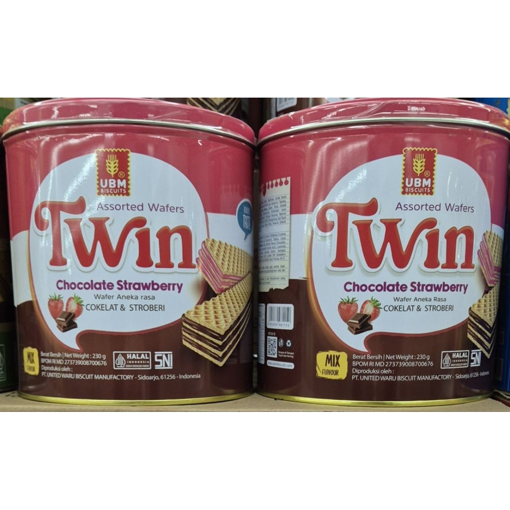 Biskuit Wafer Aneka Rasa Coklat & Strawberry UBM Twin Assorted Wafers Chocolate Strawberry 230g - HM