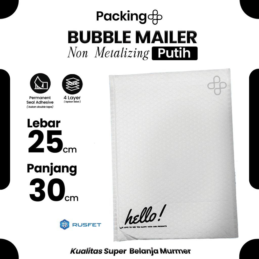 Bubble Mailer Putih 25 x 30 cm Amplop Envelope / Security Bag Mailer - Rusfet Harga Ecer Satuan