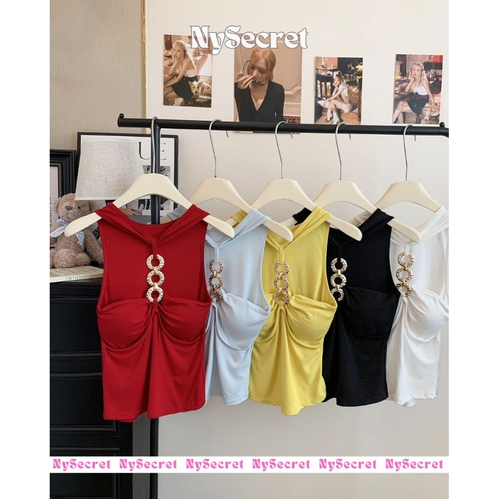NySecret Sexy Halter Tank Top Bra Polos kekinian Gaya korea Atasan wanita tali Rantai