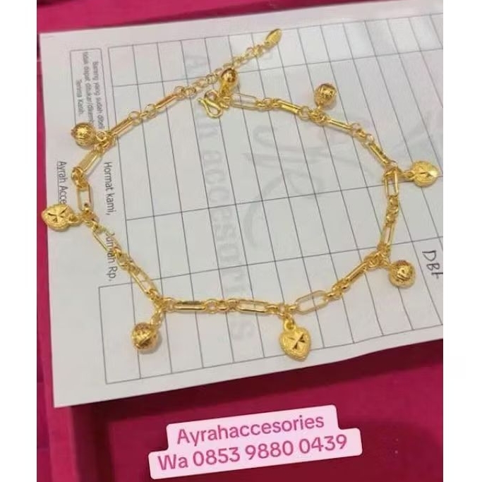 ayrahaccesories gelang kaki rantai bola lapisan emas 24k