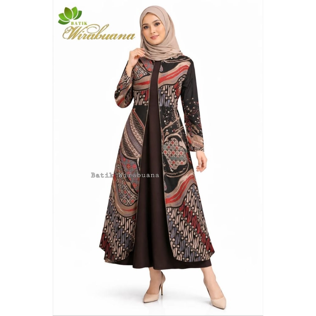 Gamis  Batik Kombinasi Polos Wanita  Solo Sragenan Premium, High Quality
