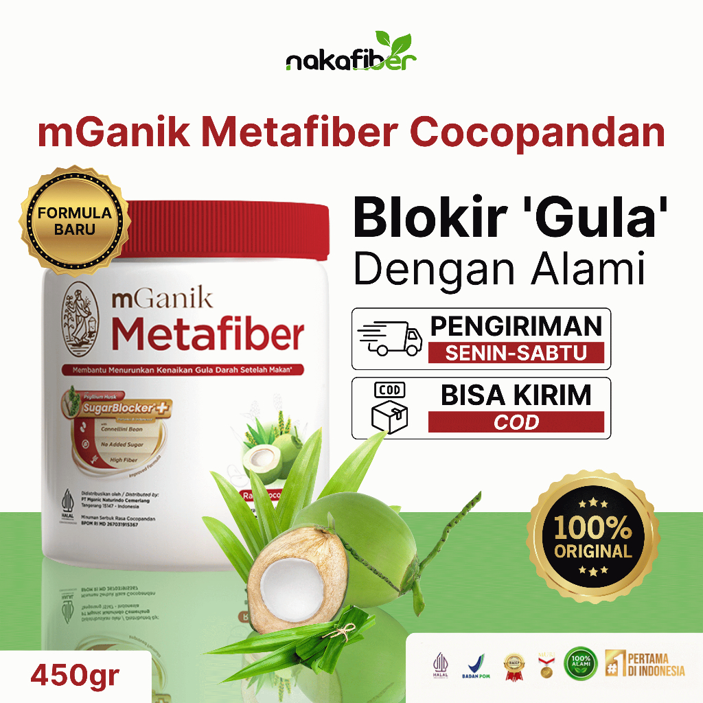 mGanik Metafiber Cocopandan 450gr - 1 Tube Suplemen Serat Diabetes Alami Official Store 100% origina