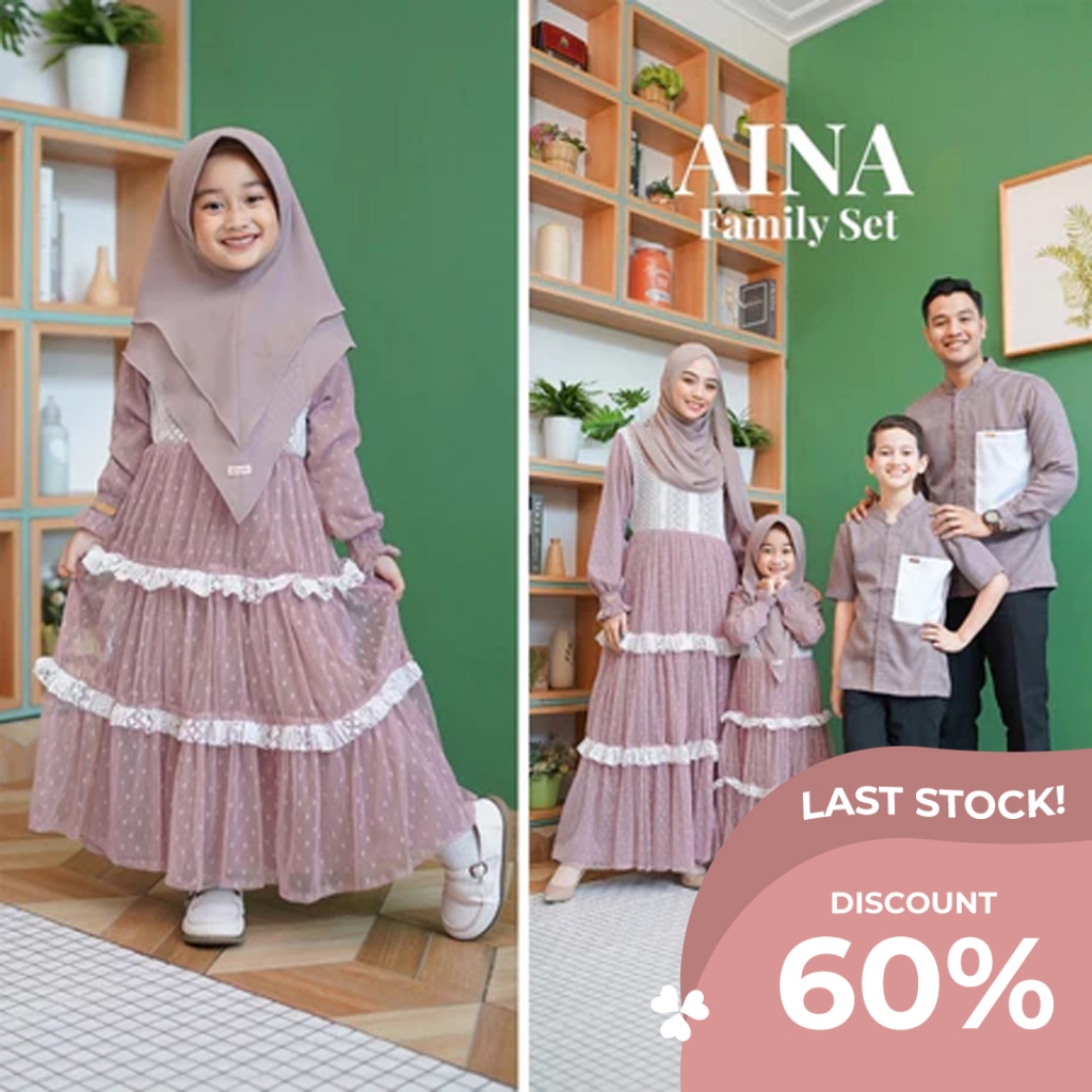 Zayra Hijab | Ainaa Family Set - Gamis Anak Perempuan Set Hijab 0-12 Tahun Terbaru Lebaran 2026