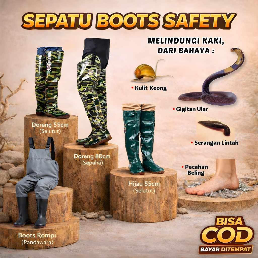 [TERMURAH - BERGARANSI] Sepatu But Pria 55 80cm Lentur Anti Keong Lumpur Kebun Ladang Sawah Bukan AP