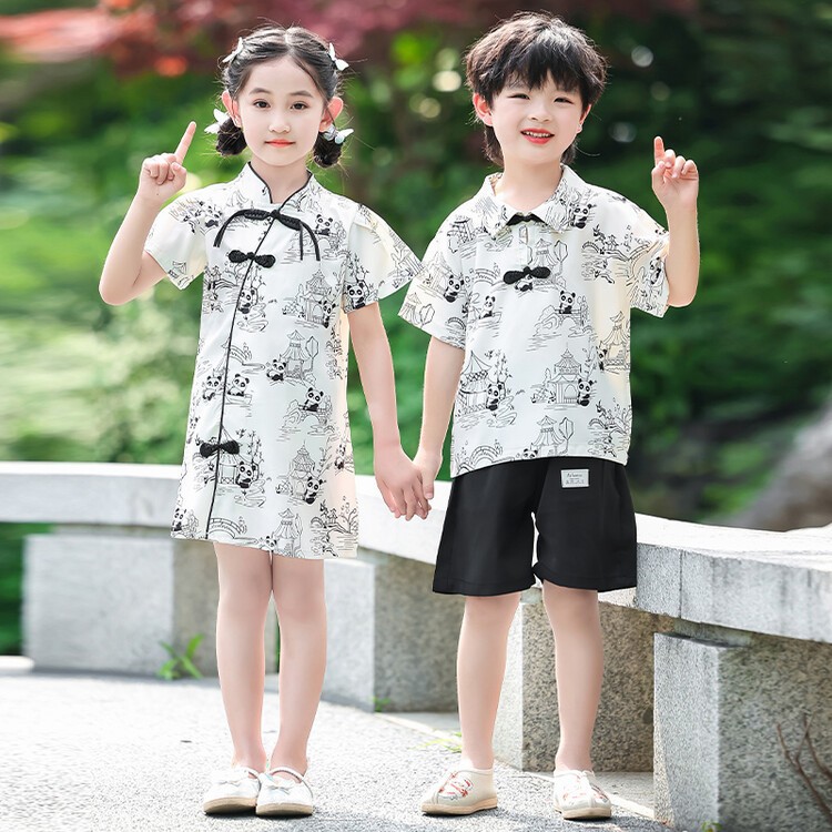 LR CS2127 Panda Couple set/Qipao anak perempuan/Pakaian set Anak Laki-laki/Dress Qipao Anak
