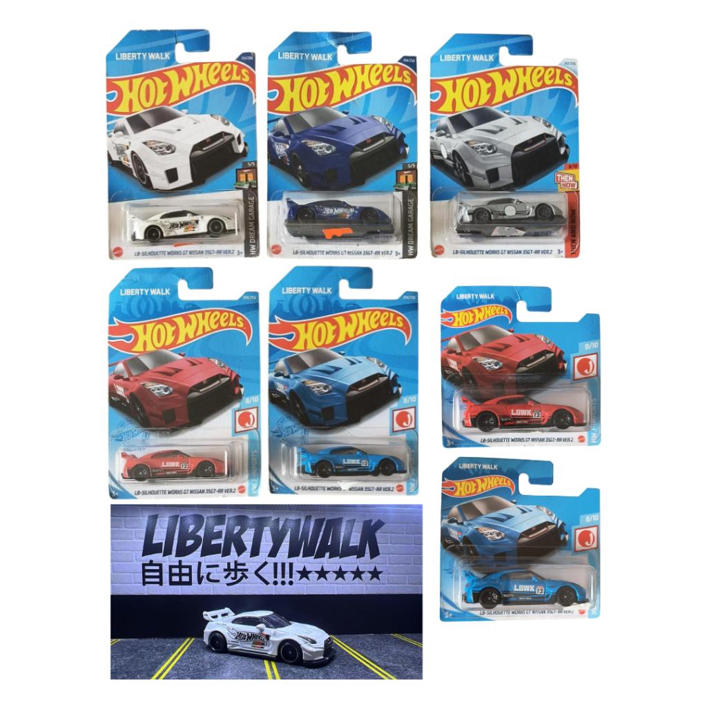 HOT WHEELS REGULAR CARD & LOOSE LB-SILHOUETTE WORKS LBWK NISSAN R35 GT WHITE, BLUE, GREY, RED SNINON