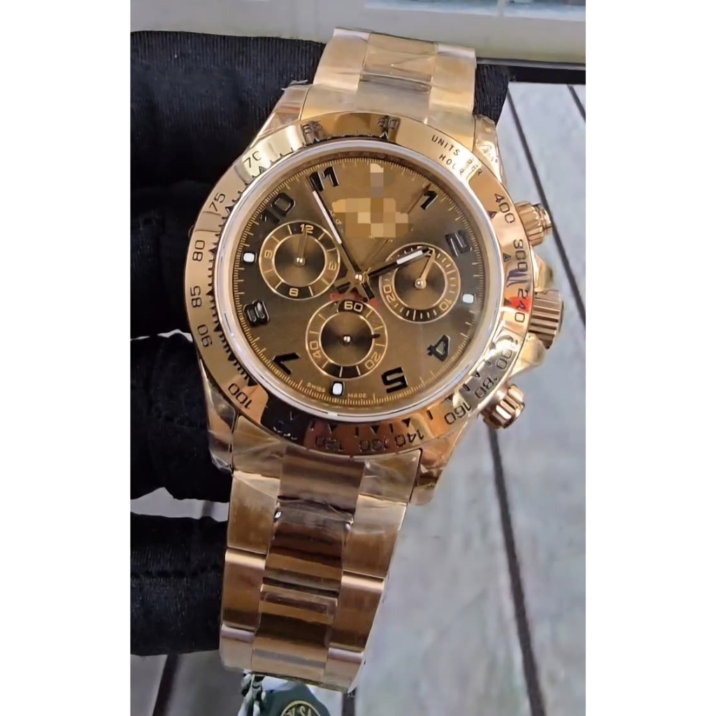 Jam FULL SWISS TIER 5 Cosmograph Daytona 116505, 18k Everose gold, chocolate Arabic dial on Oyster 4