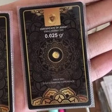 EMAS 0.025 GRAM MURNI 999.9 24 KARAT ASLI LOGAM MULIA 0,025 GR 24K ORIGINAL BERSERTIFIKAT MINI GOLD 