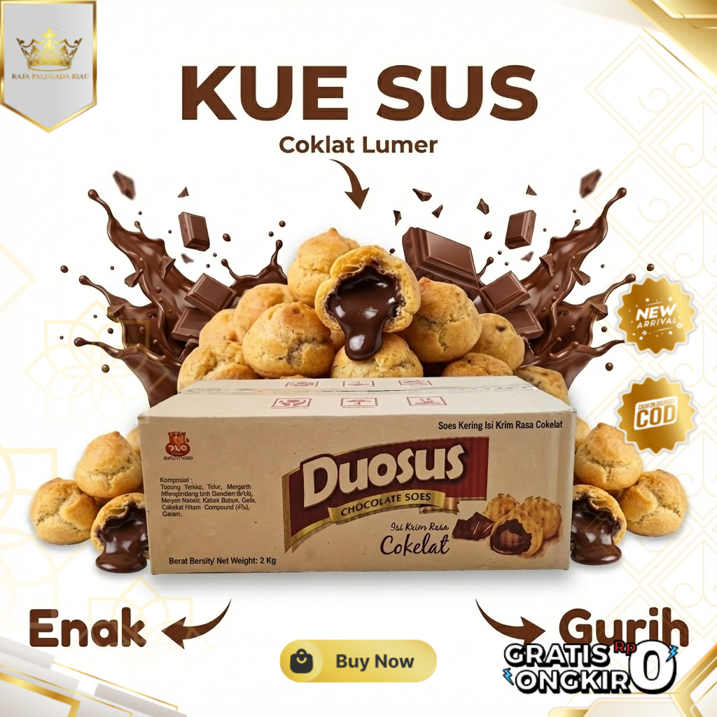 Kue Sus Kering Isi Krim Coklat Lumer Duosus 2kg Camilan Lezat dan Renyah