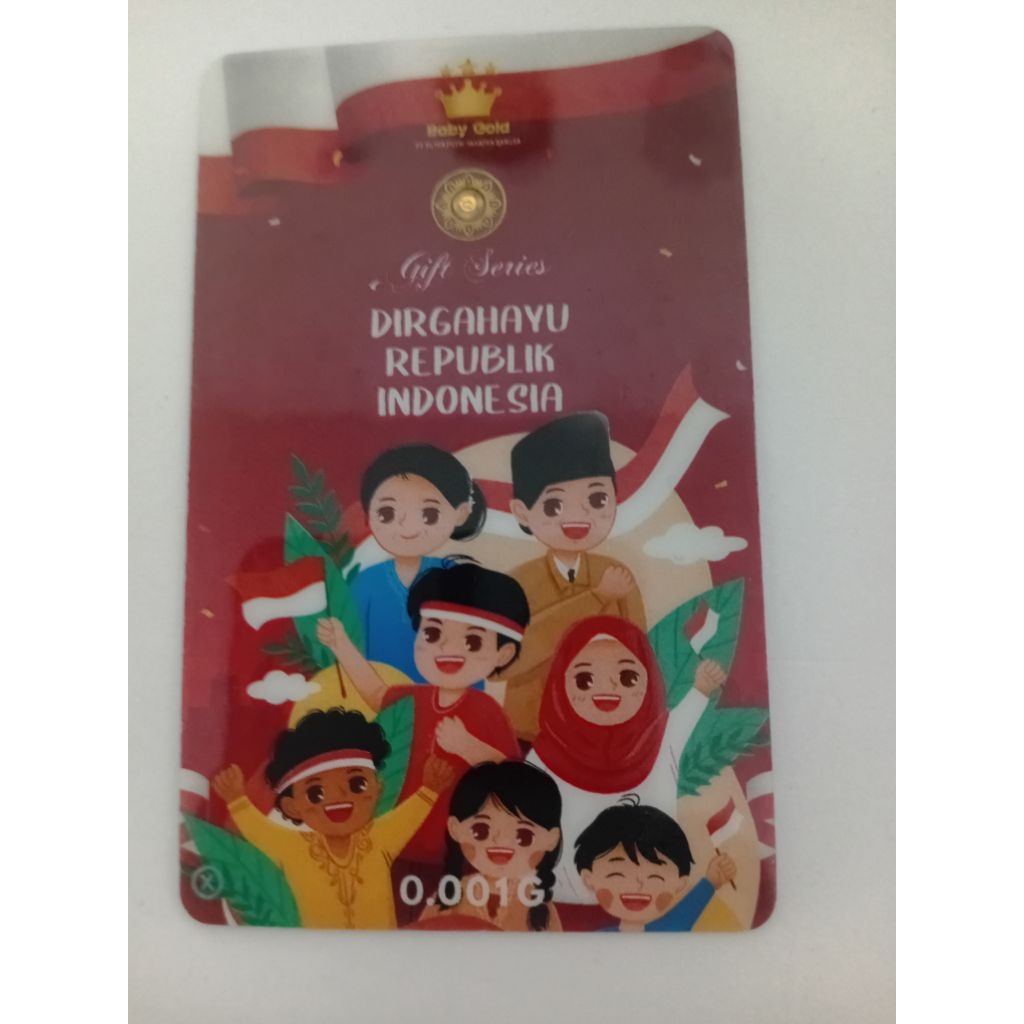JONSON LOGAM MULIA BABY GOLD 0.001 GRAM GIFT SERIES DIRGAHAYU REPUBLIK INDONESIA 7 ANAK FINENESS 99.