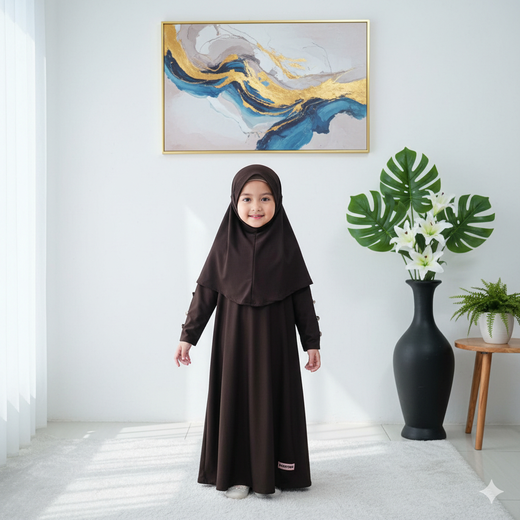 Gamis Abaya Anak Perempuan  3-8 Tahun Free Hijab instan