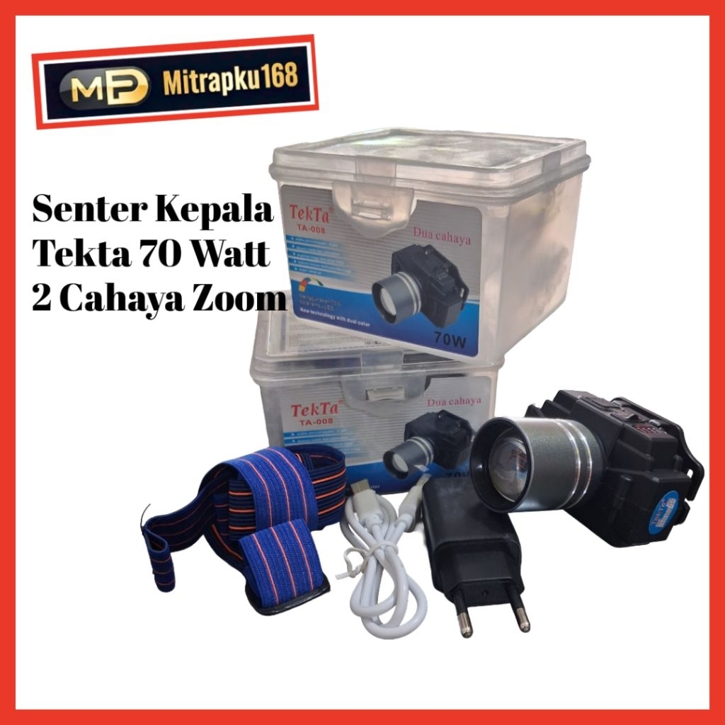 Senter Kepala Tekta TA-008 70 Watt Cahaya Terang Dua Cahaya