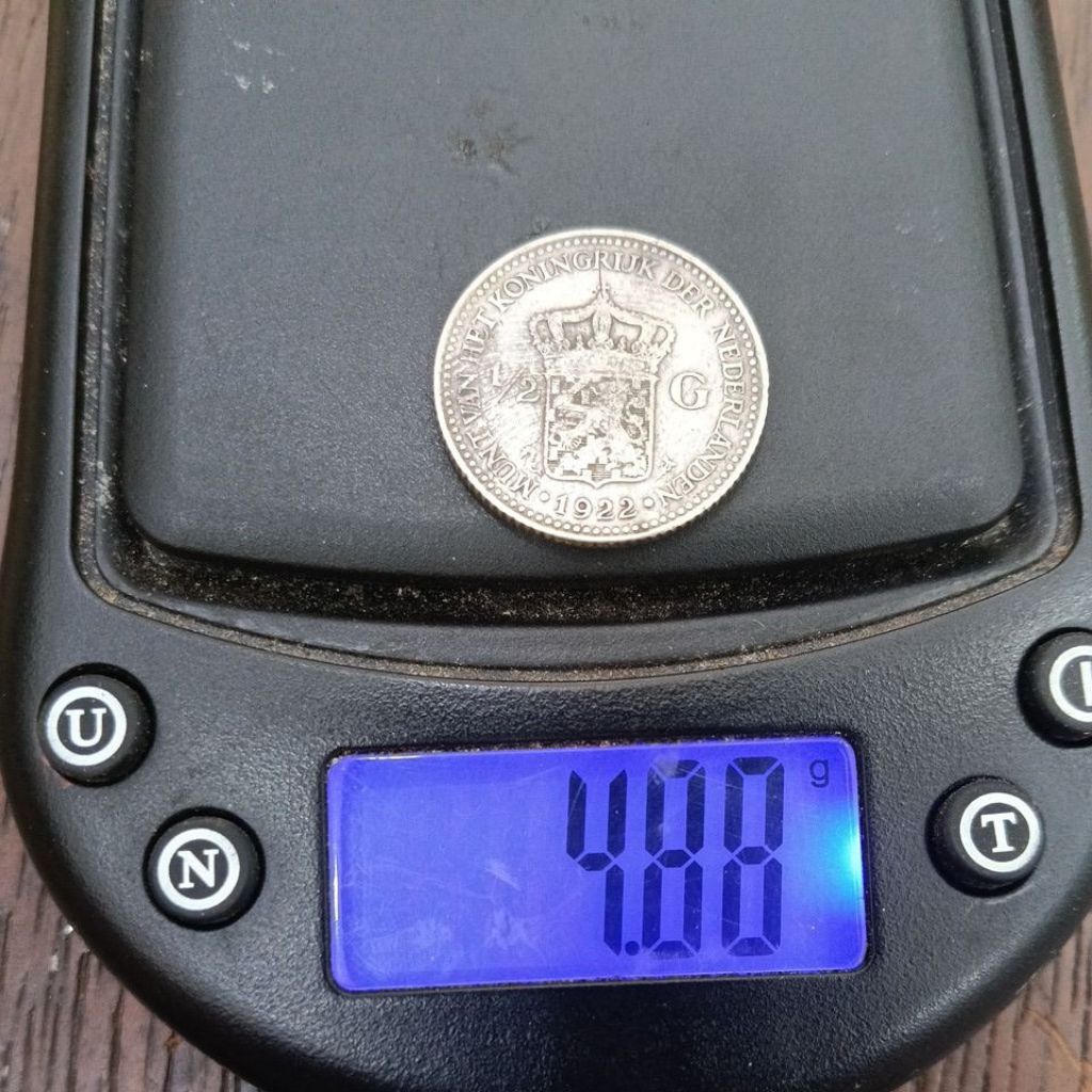 koin wilhelmina ¹/²G asli perak thn 1922