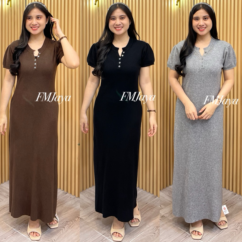 FM-G DRESS RAJUT WANITA 5135 || LONG DRESS WANITA PREMIUM ||  DRESS RAJUT LENGAN PENDEK