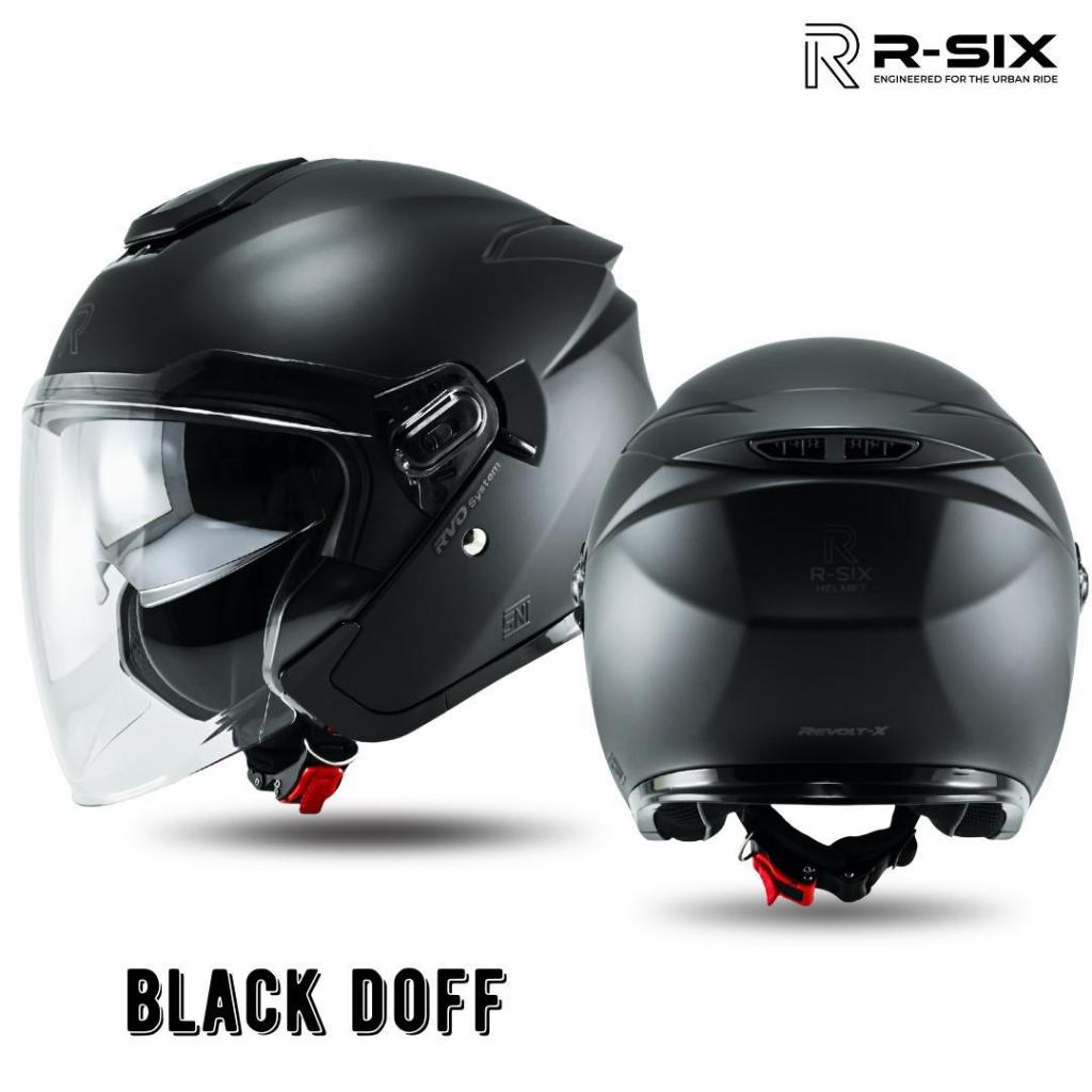 HELM HALF FACE R-SIX REVOLT X SOLID ALL WARNA PREMIUM SNI KACA BENING - HELM DOUBLE VISOR UNTUK DEWA