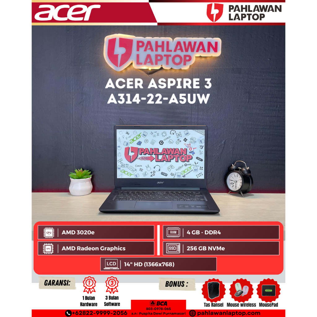Laptop Acer Aspire 3 A314-22-A5UW AMD 3020e/4/256