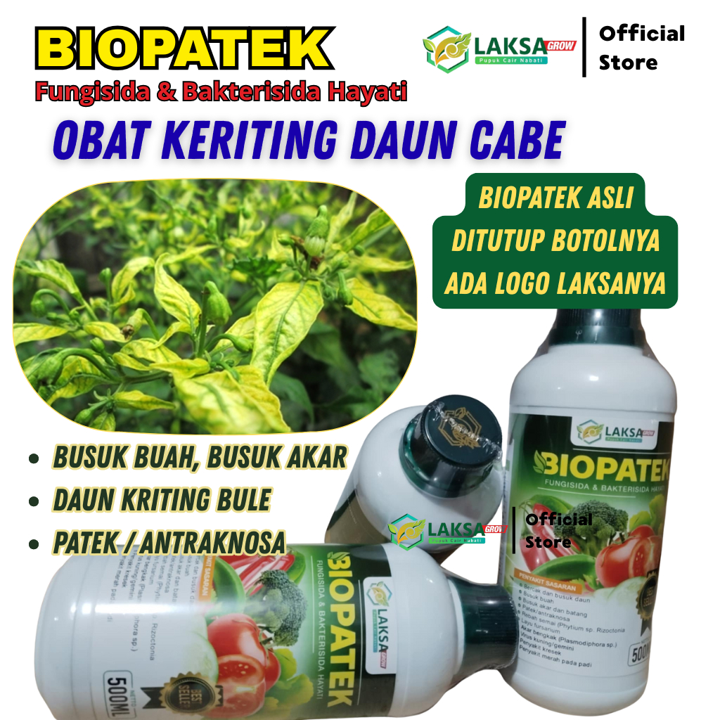 Obat Pembasmi Keriting Pada Tanaman Cabe BIOPATEK 500ML Fungisida Hayati Obat Semprot Tanaman Cabe K