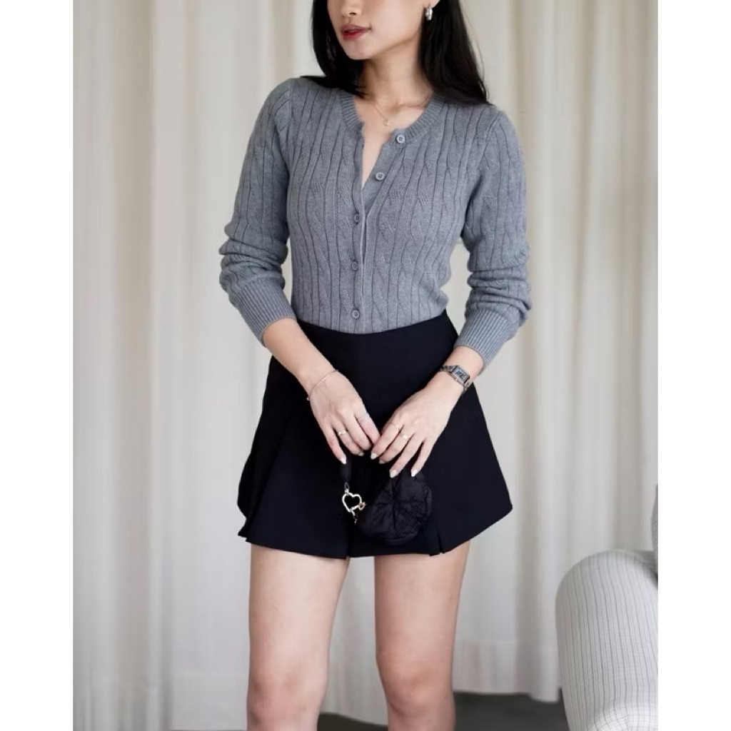 Preloved Karakiri Carol Cable Knit Cardigan Grey uk M