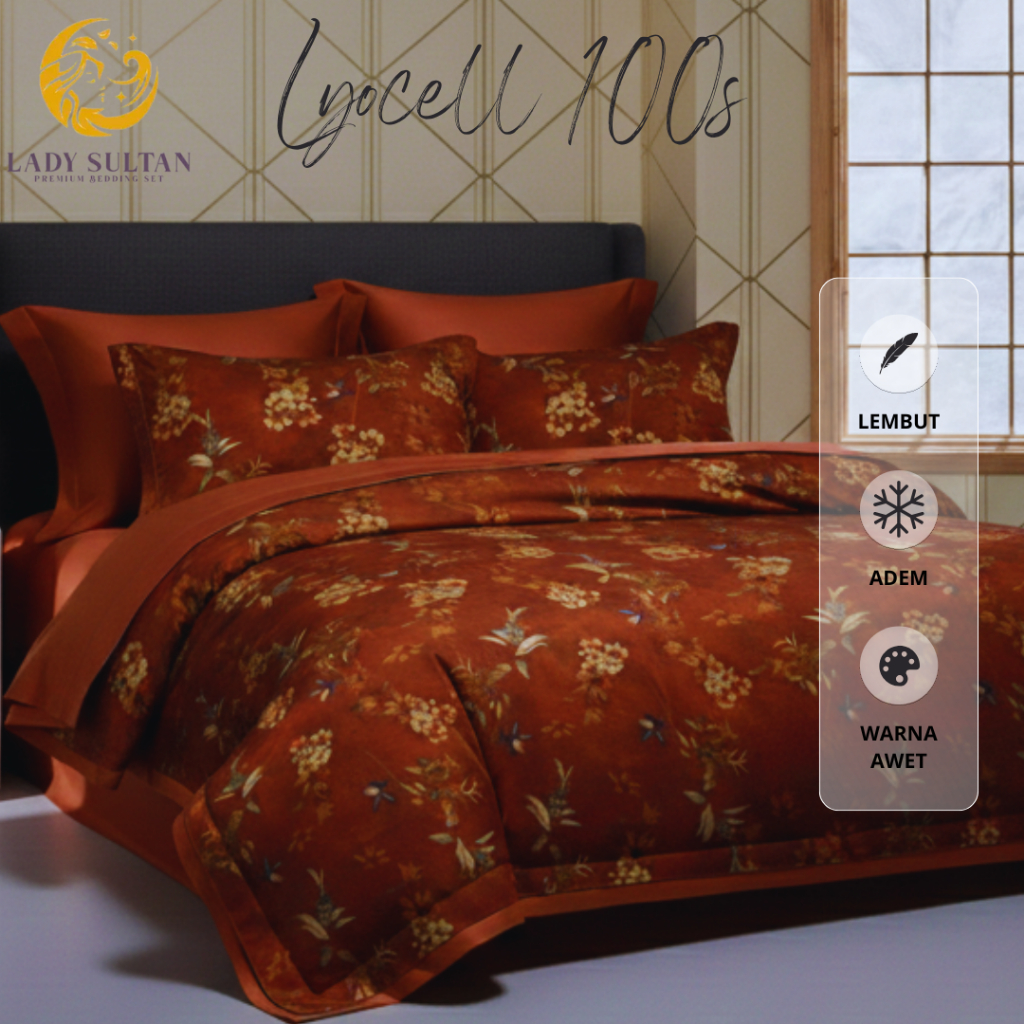 Lady Sultan – Sprei & Bedcover Set Sutra Organik 100s Motif Flower Merah