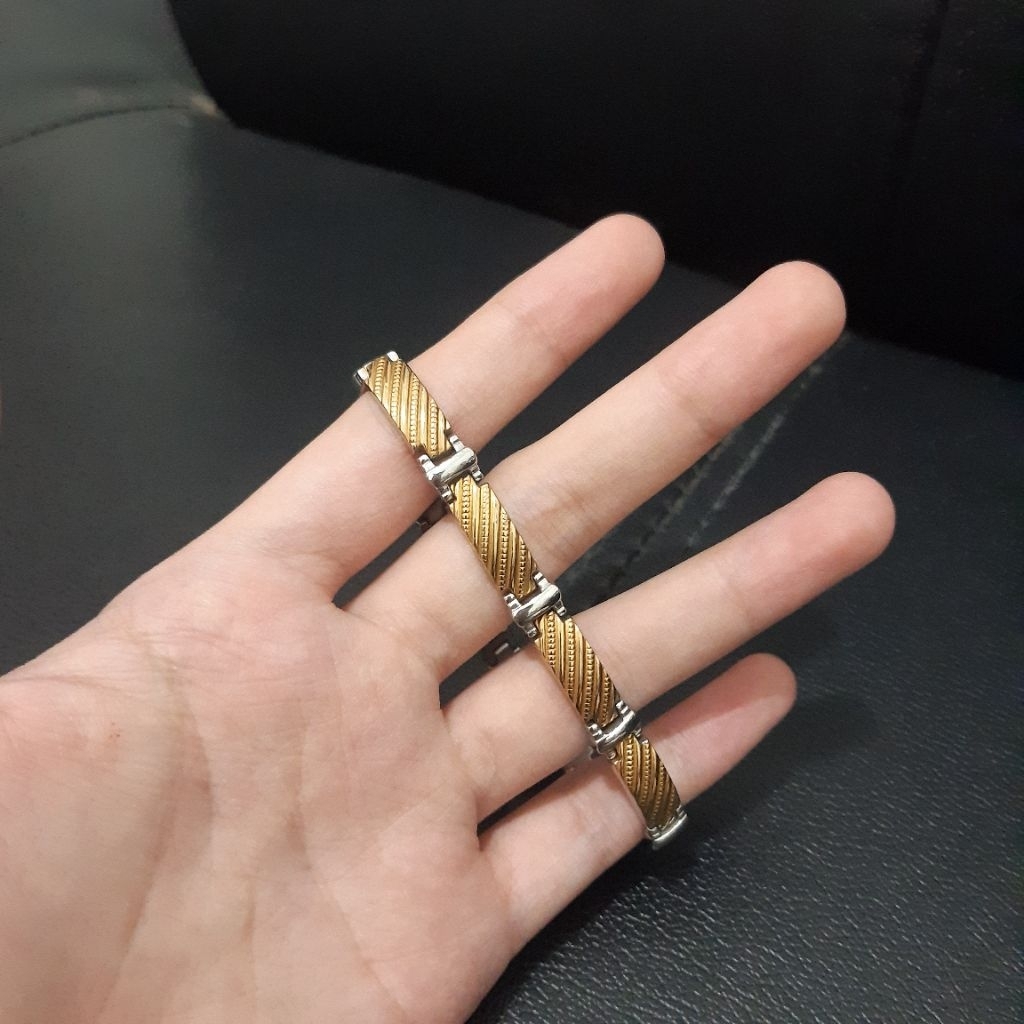 Gelang Titanium Gold Plated Clip Bracelet Tebal Premium